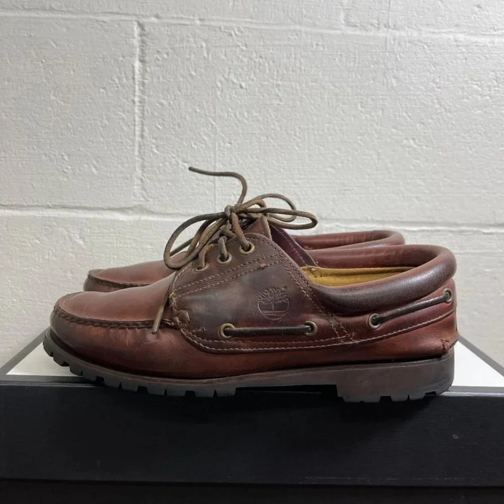 Timberland Classic Lug Boat Shoe Gore Tex Brown Leather 3 Eye Men's Size 8 US